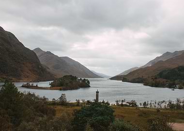 Scottish Loch Landscape with Monument