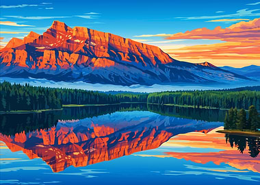 Mountain Lake Reflection Landscape Art