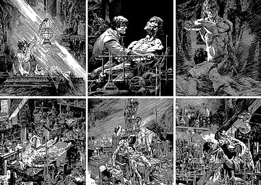 Frankenstein's Monster Creation Black and White Art