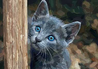 Gray Kitten with Blue Eyes Painting