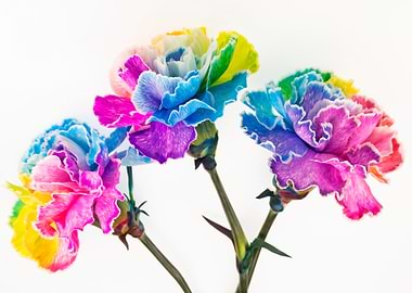 Rainbow Carnations on White Background