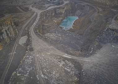 Aerial view of a quarry landscape