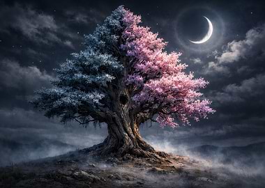 Mystical Tree with Crescent Moon