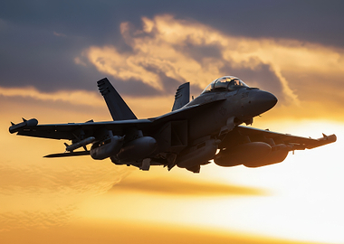 Fighter Jet Flying at Sunset