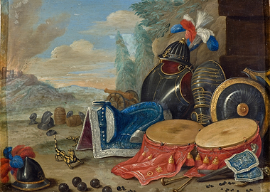 Military Still Life with Burning City