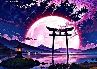 Japanese Torii Gate with Cherry Blossoms