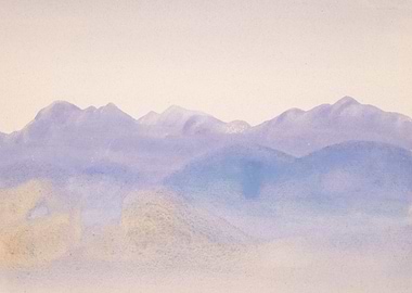Watercolor Mountain Range Landscape Painting