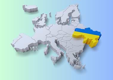 Europe Map with Ukraine Flag