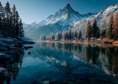 Serene Mountain And Lake In Winter