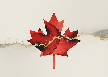 Red Maple Leaf with Gold Accents Canadian Flag