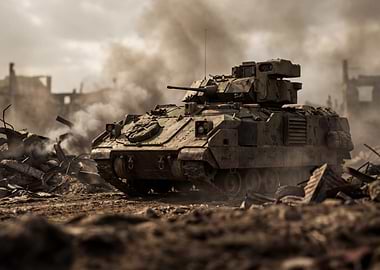 Military Tank in War Zone