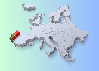 3D Map of Europe with Portugal