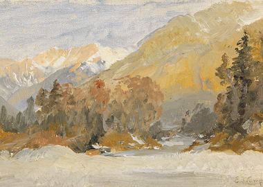 Mountain Landscape Painting with Trees