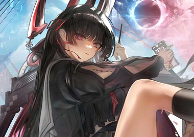Anime Girl with Red Eyes and Weapon