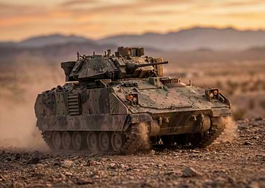 Bradley Fighting Vehicle in Desert Landscape