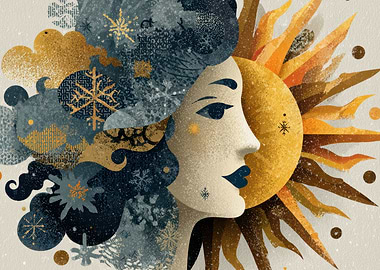 Winter and Summer Face Illustration
