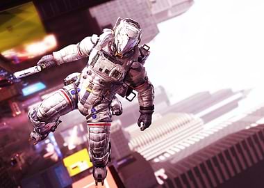 Futuristic Astronaut in Urban Environment