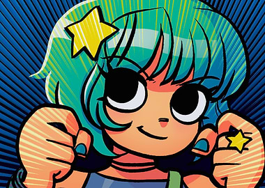 Enthusiastic Cartoon Girl with Star Accessories