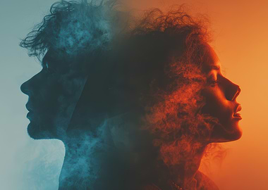 Dual Profile Portrait with Smoke Effect