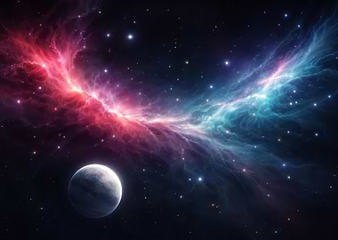 Nebula and Planet in Deep Space