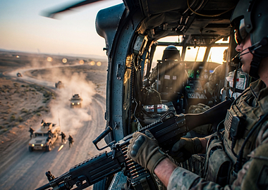 Military Helicopter Operation at Sunset