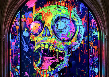Neon Skull Stained Glass Art