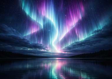 Aurora Borealis over a Calm Lake