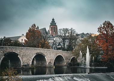 Wetzlar Cityscape with Stone Bridge and Fountain