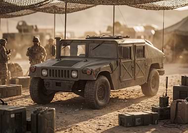 Military Humvee in Desert Environment