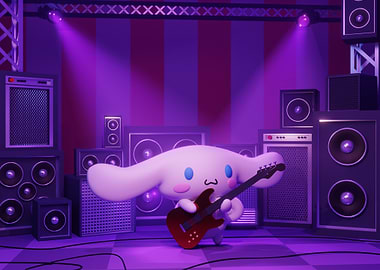 Cinnamoroll playing bass on stage
