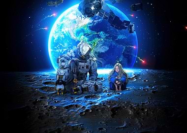 Astronaut and Girl on the Moon