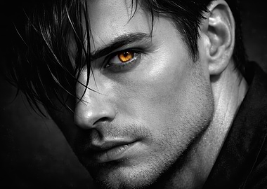 Monochrome Portrait with Golden Eye