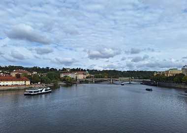 Prague cityscape with Vltava River view