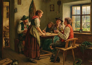 Family Gathering in Traditional Setting Painting