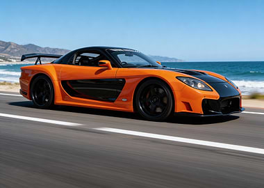 Orange and Black Mazda RX-7 Veilside