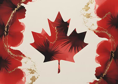 Canadian Flag Art with Floral Elements