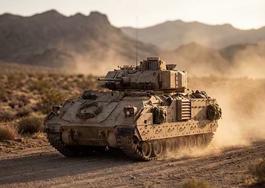 Bradley Fighting Vehicle in Desert Landscape