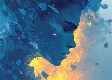 Abstract Woman Profile with Fire and Ice
