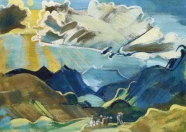 Mountain Landscape with Cows Painting