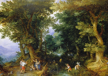Forest Scene with Figures Painting