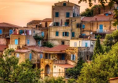 Sunset View Tiled Rooftops Pigna Corsica Mediterranean Village Fine Art Photograph