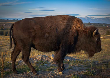 American Bison in a Montanan Grassy Field