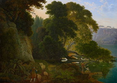 Pastoral Scene with Lake and Figures