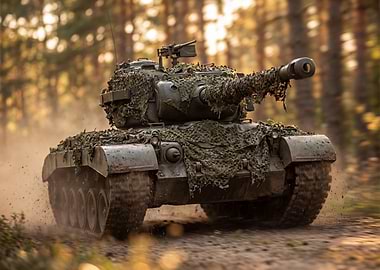 Camouflaged Tank in Forest