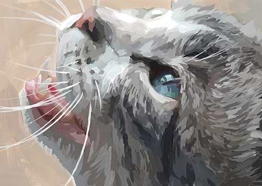 Cat Licking Nose Painting