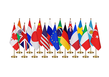 International Flags on Gold Stands