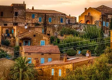 Terracotta Rooftops Blue Shutters Pigna Corsica Mediterranean Village Fine Art Photograph