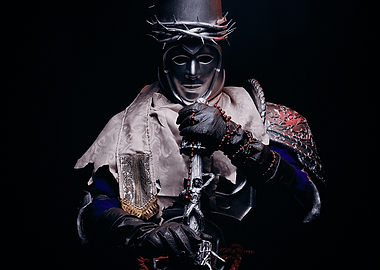 Mysterious Masked Figure with Sword