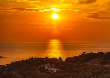 Golden Tranquility Corsican Horizon Mediterranean Sunset Sea Reflection Fine Art