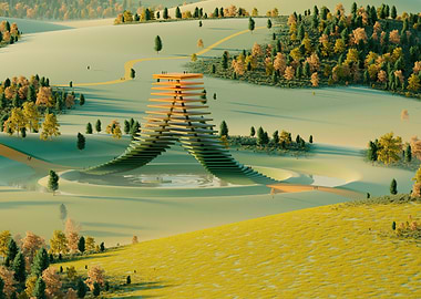 Surreal Landscape with Architectural Structure